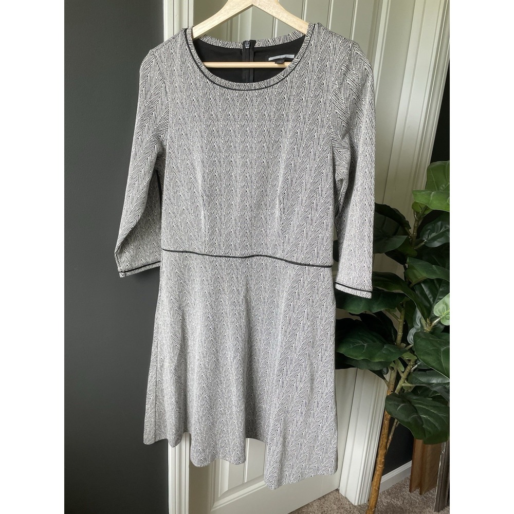 Banana Republic Jacquard Knit Dress Chevron Knee Length 3/4 Sleeve Size 8